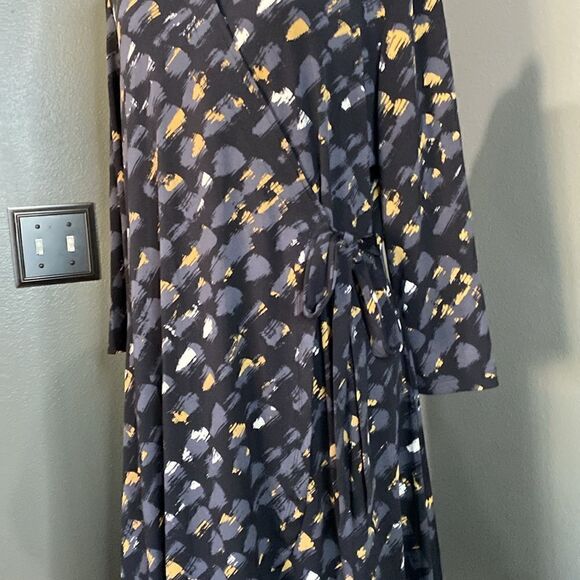 H by Halston Wrap Front Slinky Jersey Dress Brush Stroke Pattern 3/4 Sleeve - Picture 5 of 13